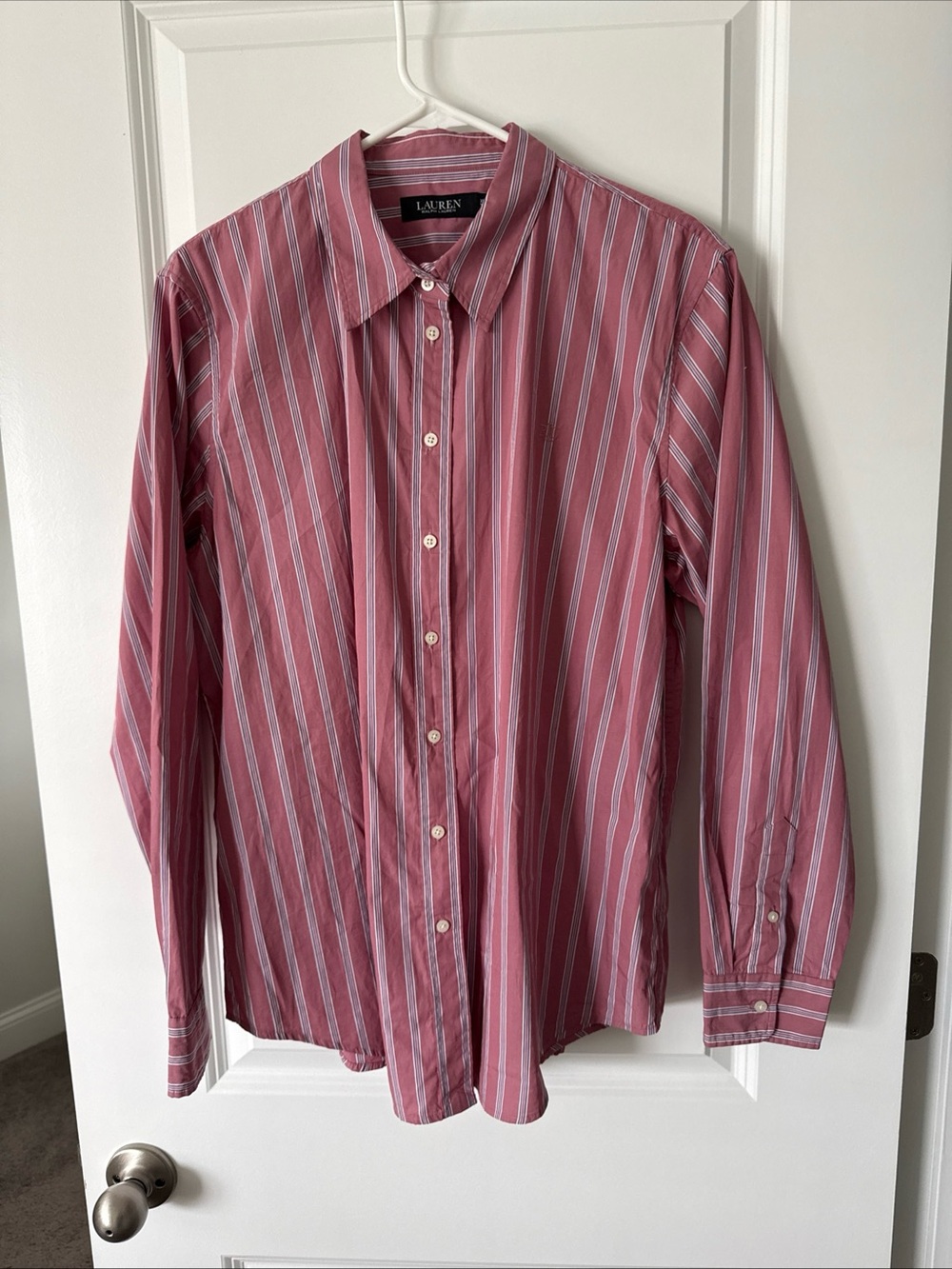 Ralph Lauren Women's Classic Fit Pink Striped Button Shirt Size Large
